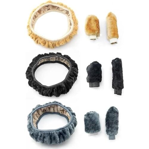 3PCS/Set Car Interior Accessories Autumn Winter Universal Plush Gear Cover Hand Brake Cover Steering Wheel Cover