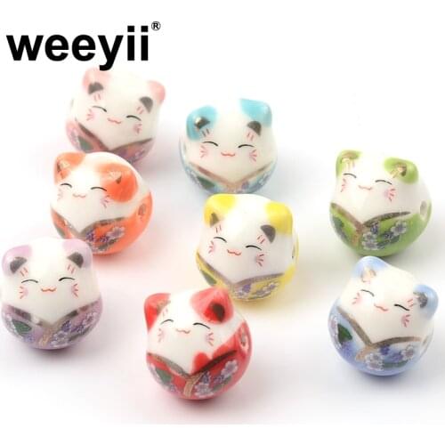 5pcs V-neck Cat Shaped Ceramic Beads Animal Pattern For Jewelry Making Bracelets Necklace Handmade DIY Accessories