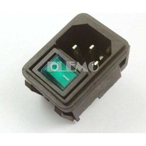 5 x Panel Green DPST Rocker Switch C14 3Pin Male Plug Inlet Power Socket AC 250V 10A