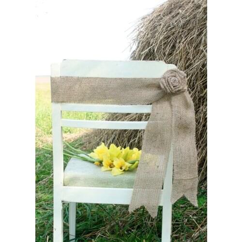 6pcs/lot Rustic Wedding Chair Burlap Jute decorative Bow simple burlap rose Chair Decoration DIY Wedding