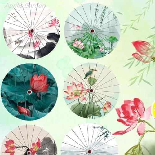 Lotus Hanfu Oil Paper Umbrella Ancient Style No Rainproof Female Tassel Chinese Decorative Ceiling Props Classical Dance Decor