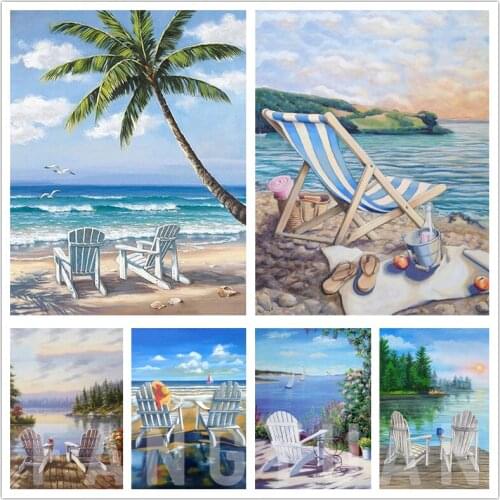 5D Diy Diamond Painting Seaside Scenery Mosaic Beach Full Square Diamond Embroidery Landscape Home Decor Handicraft Wall Poster