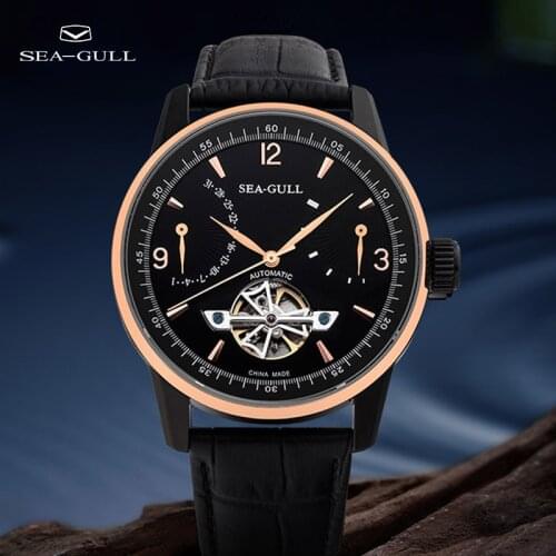 Seagull business watch mens mechanical watch multi-function calendar 50M waterproof leather business mens watch 219.327