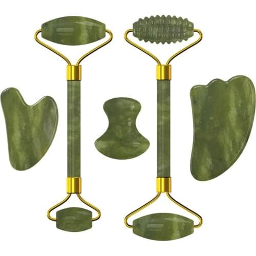 Zinc Alloy NEW Natural Jade Roller Facial Massager Gouache Scraper Real Stone Face Massager Gua Sha Scraper Massager Roller