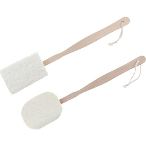 Wood Long Handle Loofah Bath Shower Back Scrubber Sponge Exfoliating Puff