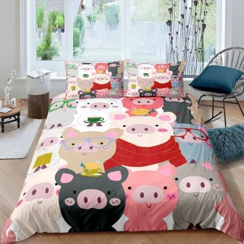 Home Textiles Luxury 3D Cartoon Pig Print Duvet Cover Set 2/3 Pcs Pillowcase Kids Bedding Set AU/EU/UK/US Queen and King Size