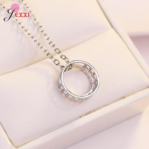 Fine Jewelry Round Circle Loop Pendant Necklace for Women Birthday Christmas Gift Solid 925 Sterling Silver Austrian Crystal