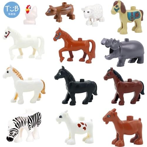 Duploe Farm Animals Big Size Building Blocks Accessories Sheep Zebra Horse Hippo Piggy Compatible with Duplo Zoo Toys Kids Gifts
