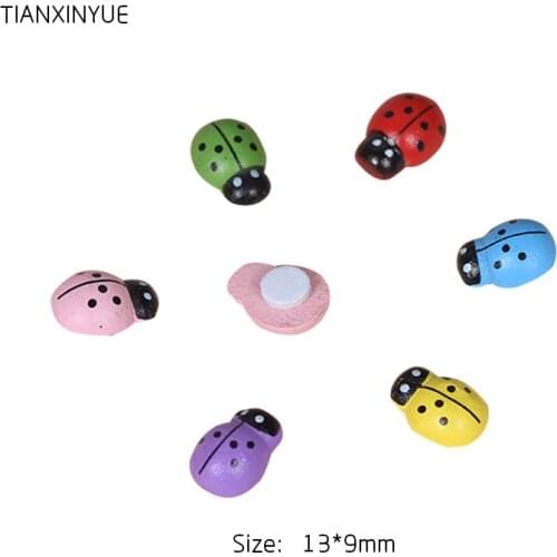 TIANXINYUE Glue stick button 100pcs/lot Multicolor Ladybug Buttons Scrapbooking wood Buttons Sewing Accessories