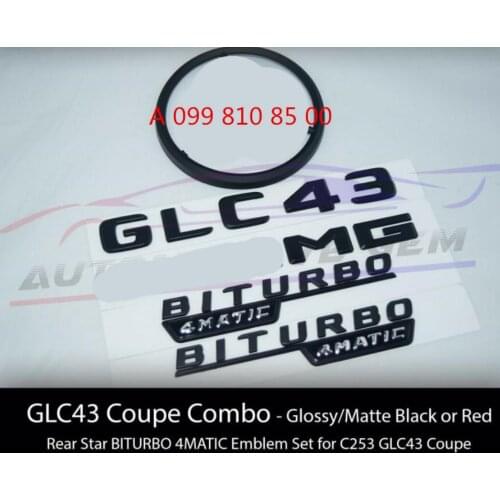 GLC43 COUPE for AMG BITURBO 4MATIC Rear Star Emblem Black Combo Set for Mercedes C253 A 099 810 85 00