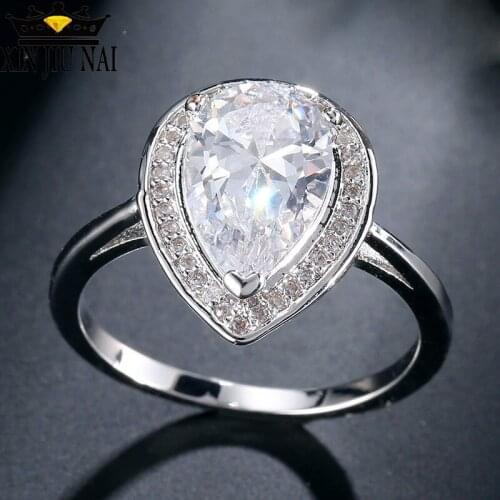 Royal African Diamond Water Drop Pear Shape Drop Water Trendy Cubic Zirconia 925 Silver Ring For Women Party Crystal Jewelry