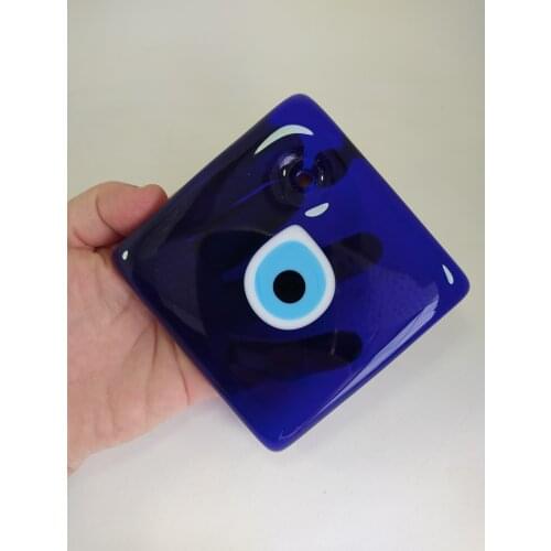 Square Evil Eye 10*10 cm Glass Bead Pendant Nazar Charm Turkish Handmade Amulet for Wall Hanging Talisman Boho Home Decor