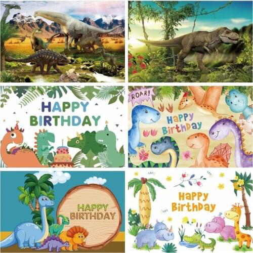 Laeacco Dinosaur Party Photography Backdrops Jungle Forest Trees Leaves Animal Birthday Photo Backgrounds For Photo Studio Props