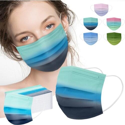 50pc Disposable Adults Mask 3 Ply Gradient Print Ear Loop Facemasks Unisex Mascherine Halloween Cosplay Mascarillas Desechables