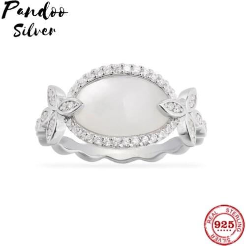 Fashion Charm Sterling Silver Copy 1:1 Copy,Silver Floral Ring With White Nacre For Women Luxury Jewelry New Year Christmas Gift