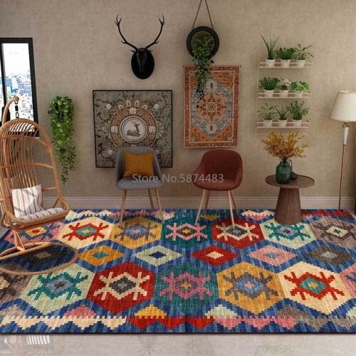 Fashion Modern Color Rhombus Geometric Stitching Dark Blue Living Room Bedroom Bedside Carpet Floor Mat Customization