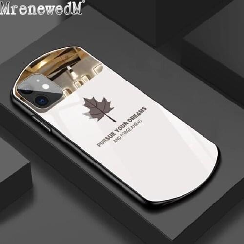 MrenewedM 12 Mini Luxury Leaf Tempered Glass Phone Case For iPhone 11 Pro X XR XS Max Mirror Silicone Cover on 7 8 6s Plus Shell