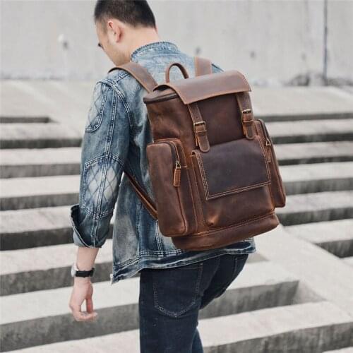 Retro simple mens genuine leather shoulder bag travel bag head layer cowhide outdoor large-capacity travel bag computer bag