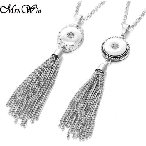 New Trendy Ethnic Style Snap Button Necklace Silver color Long Tassel Snap Pendant Necklace fit 18mm Snap Buttons Jewelry