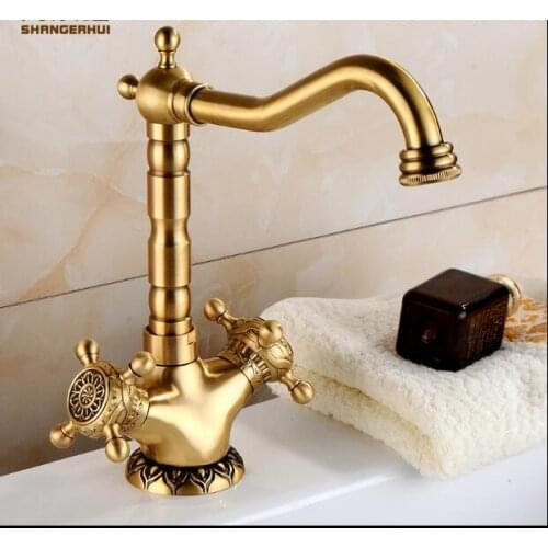 New arrival top high quality brass material art carved hot and cold bathroom sink basin faucet
