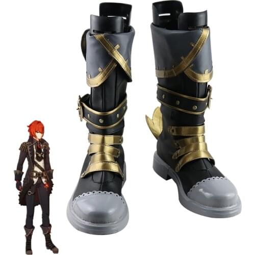 Game Genshin Impact DILUC Cosplay Shoes High Heel PU Leather Shoes Custom Made Halloween Carnival Boots Cosplay Props