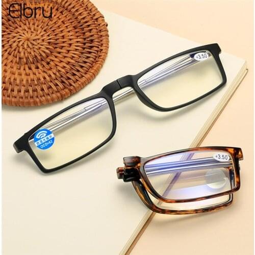 Elbru Anti Blue Light Reading Glasses Folding Portable Prescription Presbyopia Cpmputer Goggle Unisex Optical Degree+100 To +400