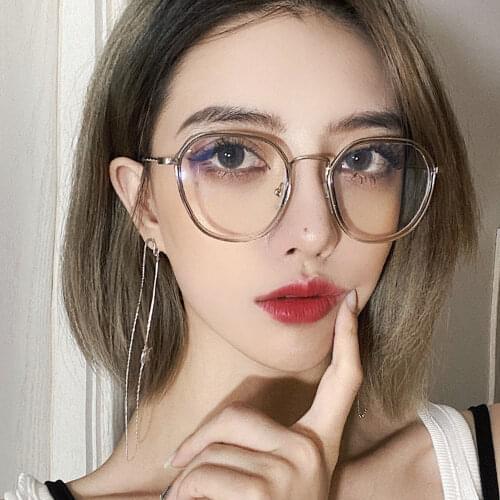 Samjune Vintage Anti Blue light Glasses Frame Round Lens Myopia Optical Mirror Simple Metal Women Men Transparent Eyewear Frames