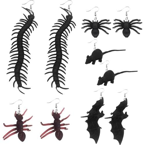 Earrings For Women Girls Punk Insect Tricky Halloween Scary Horror Big Spider Bat Ant Mouse Hip Hop Exaggeration
