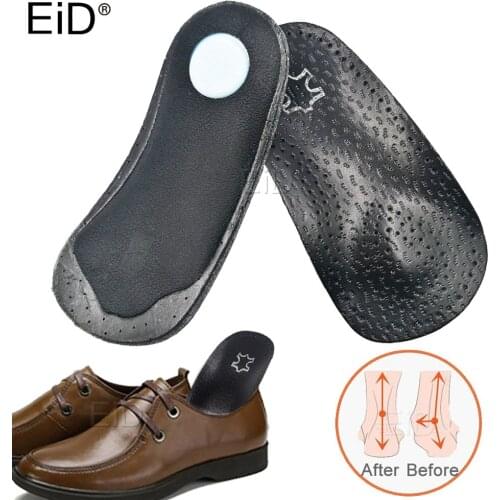 3/4 length Black Leather insole Flat Foot Orthotic insoles Arch Support 2.5cm Half Shoe Pad Orthopedic Insoles Foot Care Unisex