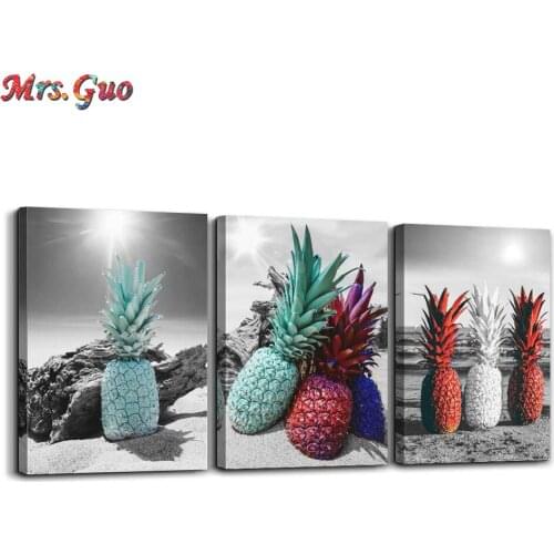 Triptych Black and white landscape pineapple Full Square Diamond Painting Cross Stitch Kits For Living Room Christmas Home Decor