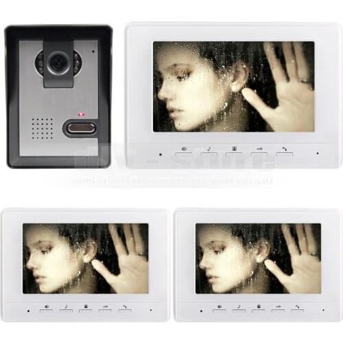 DIYSECUR 800 x 480 7inch Video Intercom Video Door Phone 1 Camera 3 Monitors for Home / Office Security System White