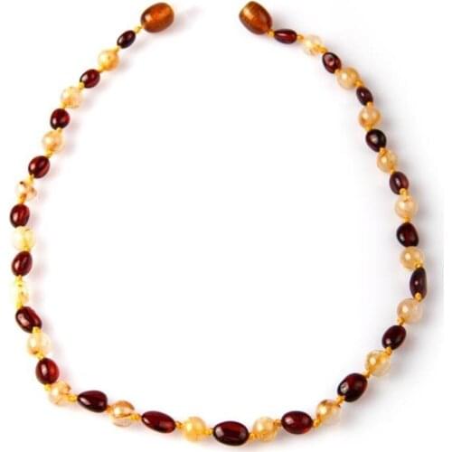 Amber - Quartz Natural Stone with Golden Rutile Baby Teeth Necklace Gemstone Gift Box Chakra Healing Stone