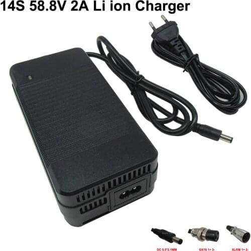52V ebike battery Charger Output 58.8V 2A DC 5.5*2.1mm XLRM GX16 plug use for 14S 51.8V 52V 20AH 15AH battery with fan