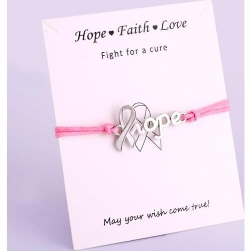 Fighter Breast Cancer Awareness Pink Ribbon Charm Bracelets Faith Hope Love Women Jewelry Wholesale Drop Shipping