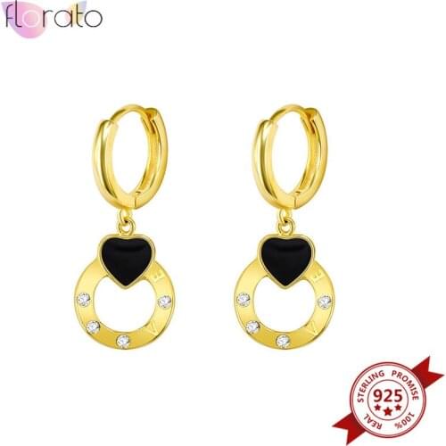 925 Sterling Silver Ear Buckle Heart Hanging Hoop Earrings For Women Crystal Circle Geometry Earrings for Women Korean Jewelry
