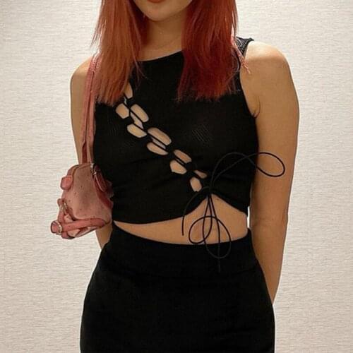 Sexy Hollow Out Bandage Vest Tops Women 2021 Summer Fashion Sleeveless Slim Fit Crop Top Club Tank Top Streetwear