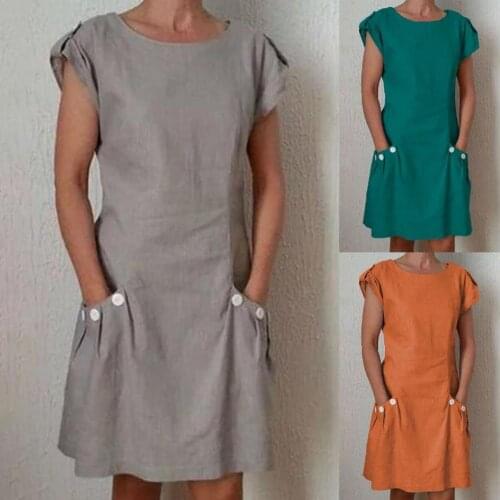 2021 New Women Summer Dress Dresses Buttons All Match Loose Solid Color Lady Dress Woman Clothing Dress Vestidos for Daily Wear