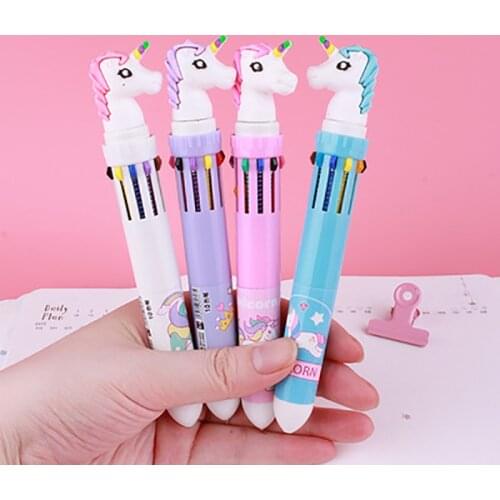 1pcs Unicorn 10 Color Ballpoint Pen Gel Pens Cute Stationery Kawaii Gel Pen Novelty Student Cute Pens Kawaii School Supplies