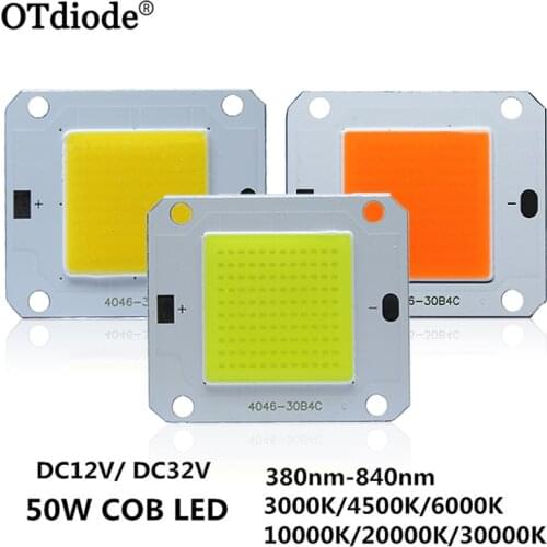 1PCS High Power 50W LED Chip COB Lights DC12V/32V Light Beads Diode White Warm White Cold White Full Spectrum3000K-30000K