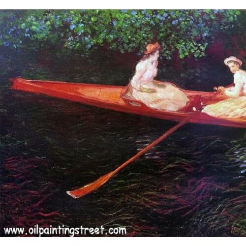 100% handmade Oil Painting Reproduction on linen canvas with Museum quality, Boatinyg on the river Epte by Claude Monet