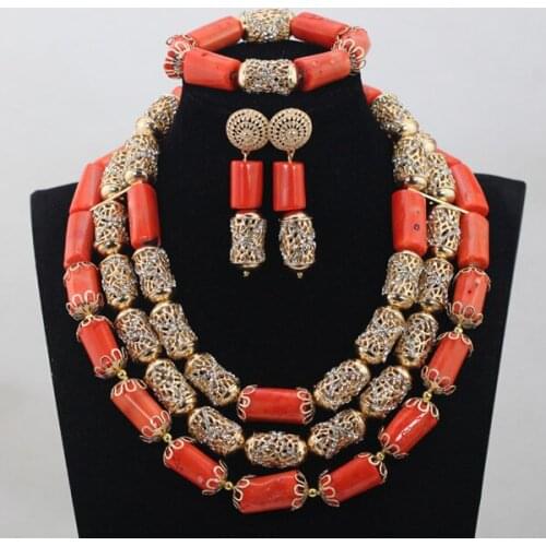 2017 Classic Orange Coral Beads Jewelry Set Nigerian African Wedding Bridal/Women Beads Necklace Jewelry Set Free Shipping CJ804