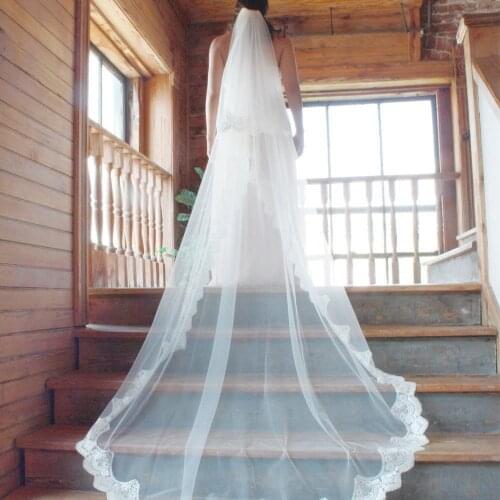 2018 Wedding Veil 2 Layers 5m Long Cathedral Length Lace Bridal Veil With Comb Wedding Accessories veu de noiva MD 4027