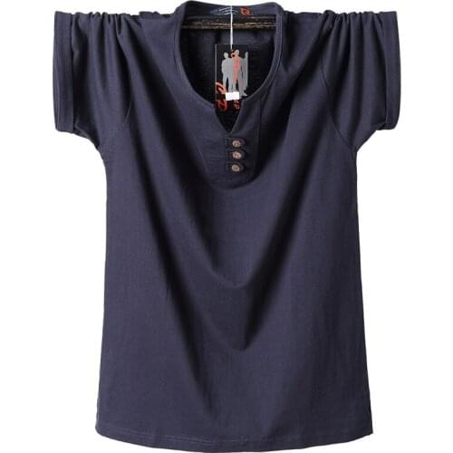 2021 Summer Men T Shirt Button Slim Fit Fashion Cotton Short Sleeve T Shirts Men V Neck Casual T-Shirt Solid 6xl 7xl 8xl Tee Top