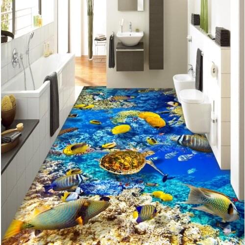 3d flooring Ocean World wallpaper paiting for living room Bedroom bathroom floor adhesive pvc floor paper
