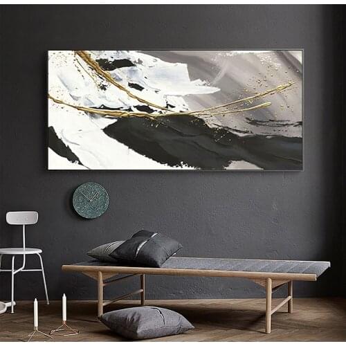 Abstract painting modern Handmade oil painting on canvas decorative pictures for living room wall large black white gold art