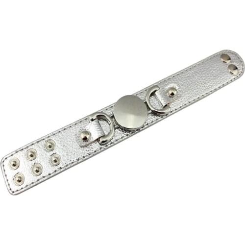 B1596 Plating Round Blank Monogram Leather Wide Snap Bracelets for Women 9 Colors Option