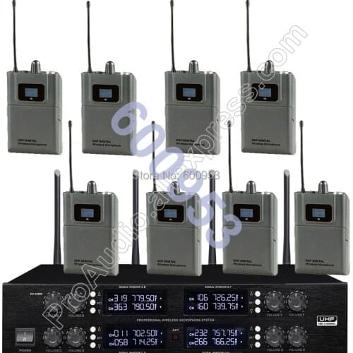 MICWL Wireless Radio Digital Microphone System -8 Beltpack 8 Lavalier Sets for Stage karaoke performance etc