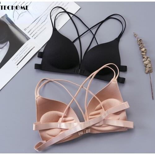 3D Seamless Front Buckle Bra Beautiful Back Sexy Cross Strap Wrapped Chest No Steel Ring Gathered French Girls Triangle Bra