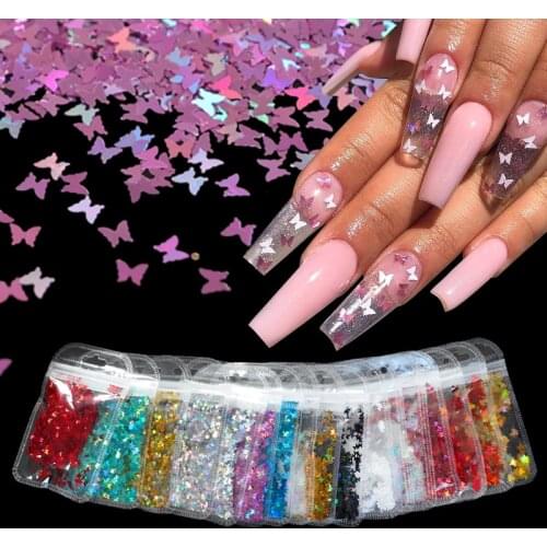 1 bag of nail sequins net red bag nails laser color butterfly thin patch nail art decorations butterfly nail art nail supplies
