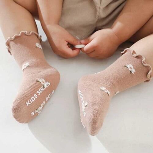 0-5Years Kids Short Socks Breathable Flower Baby Socks Anti Slip Infant Floor Sock Toddlers Girls Frilly Socks Cotton Socks